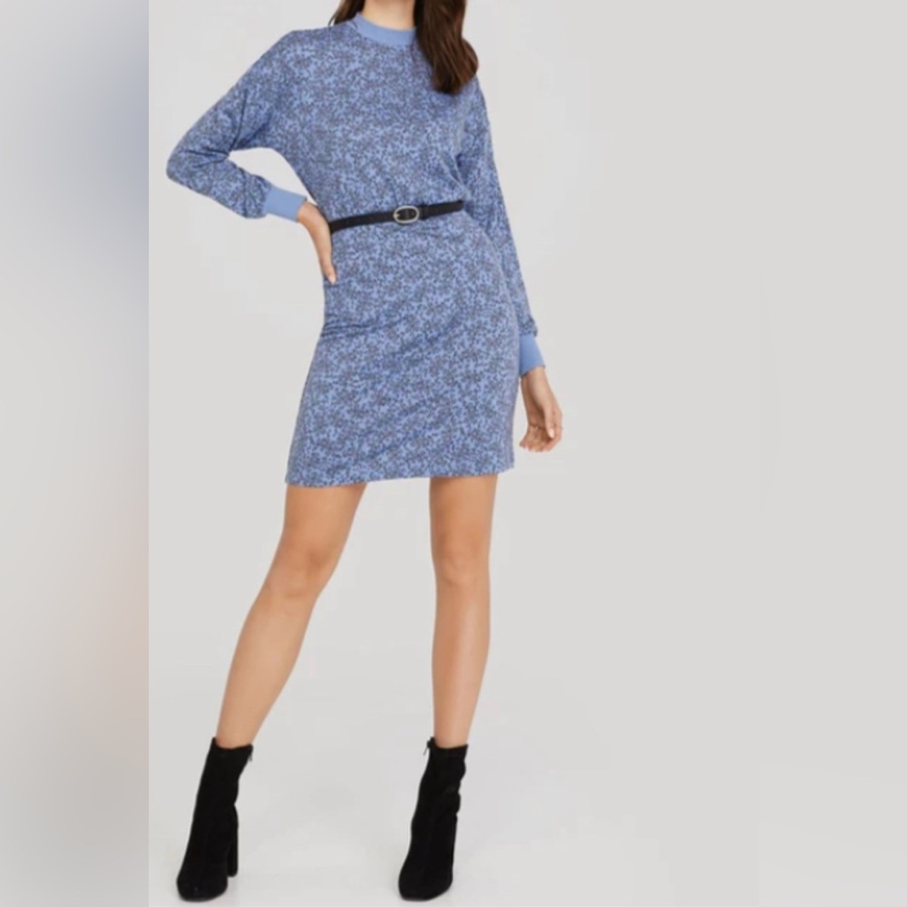 Belted Ribbed Mini Dress - Smokey Blue